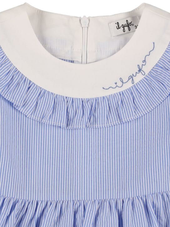 Il Gufo: Cotton blend seersucker dress - White/Light Blue - kids-girls_1 | Luisa Via Roma
