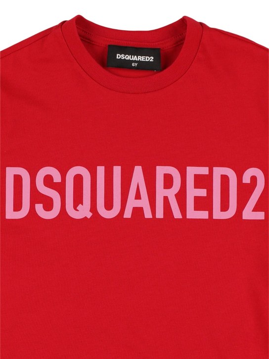 Dsquared2: 로고 프린트 코튼 저지 티셔츠 - 레드 - kids-girls_1 | Luisa Via Roma