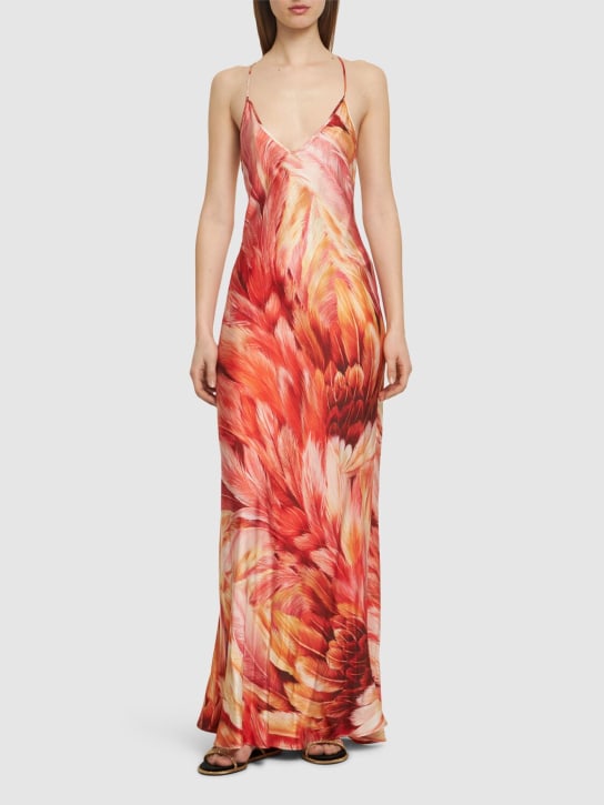 Roberto Cavalli: Printed silk twill long dress - Orange - women_1 | Luisa Via Roma