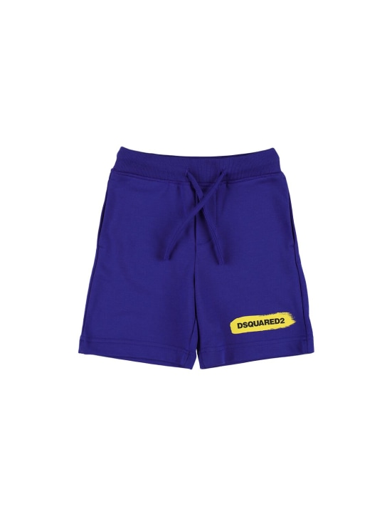Dsquared2: Shorts in felpa di cotone con logo - Blu - kids-boys_0 | Luisa Via Roma