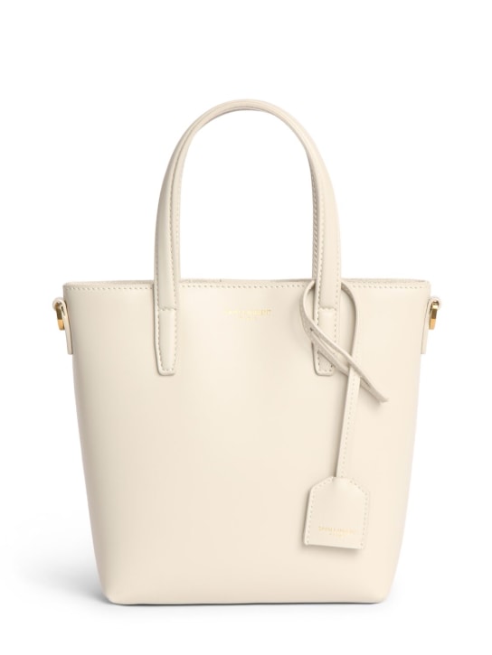Saint Laurent: Mini Toy leather shopping bag - Blanc Vintage - women_0 | Luisa Via Roma