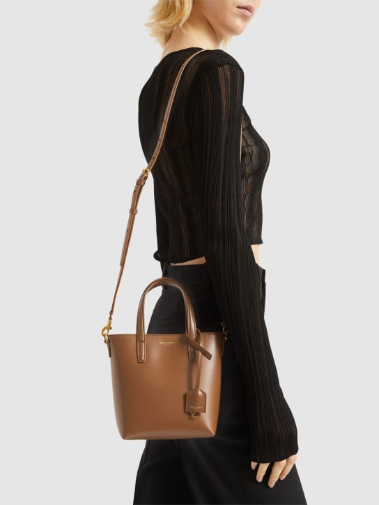 Saint Laurent: Mini Toy leather shopping bag - Fox - women_1 | Luisa Via Roma