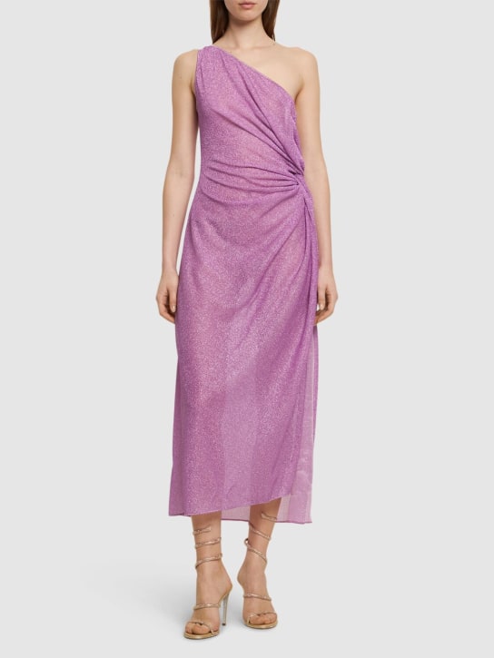 Oséree Swimwear: Lumière lamé midi dress w/knot - Purple - women_1 | Luisa Via Roma