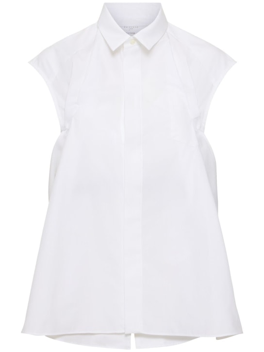 Sacai: Cotton blend poplin sleeveless shirt - Off White - women_0 | Luisa Via Roma