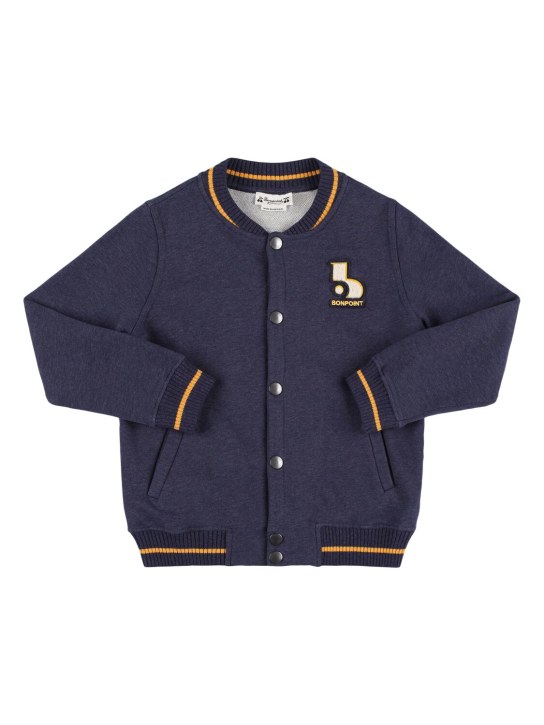 Bonpoint: Cotton sweat varsity jacket - Blue - kids-boys_0 | Luisa Via Roma