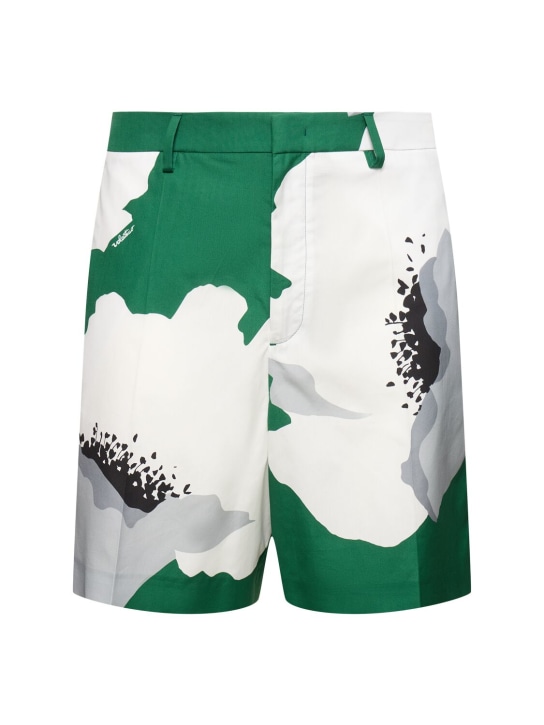 Valentino: Flower print cotton shorts - Green - men_0 | Luisa Via Roma