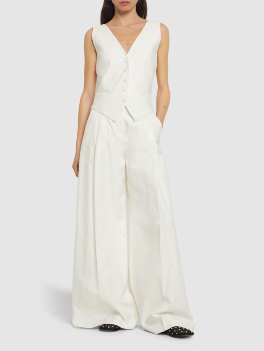 Nina Ricci: High rise linen blend wide pants - White - women_1 | Luisa Via Roma
