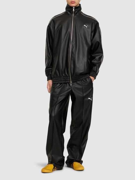 PUMA: T7 faux leather track jacket - Black - men_1 | Luisa Via Roma