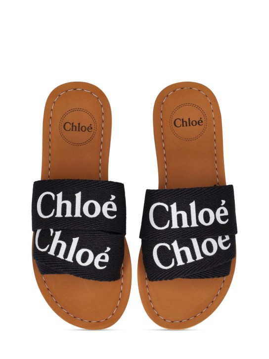 Chloé: Cotton jersey slide sandals - Black - kids-girls_1 | Luisa Via Roma