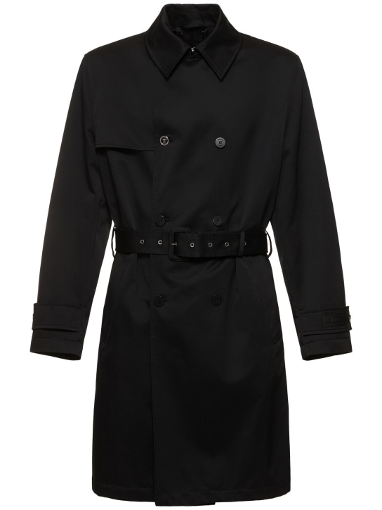 Versace: Trench-coat en gabardine de coton - Noir - men_0 | Luisa Via Roma