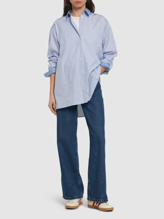 ASPESI: Striped cotton poplin shirt - White/Blue - women_1 | Luisa Via Roma