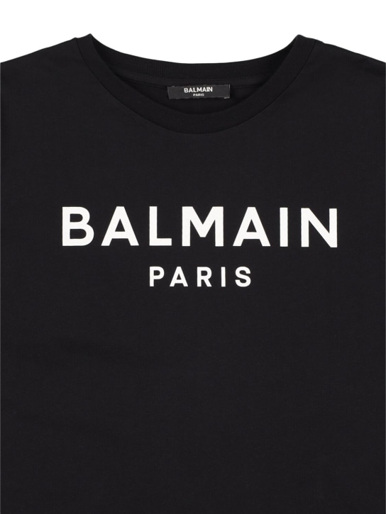 Balmain: T-Shirt aus Baumwolljersey mit Logo - Schwarz/Weiß - kids-boys_1 | Luisa Via Roma