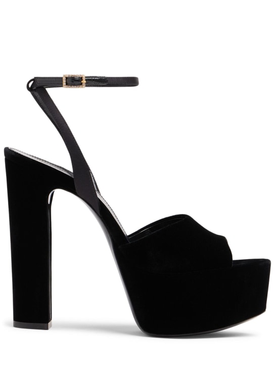 Saint Laurent: 95mm Jodie velvet sandals - Black - women_0 | Luisa Via Roma