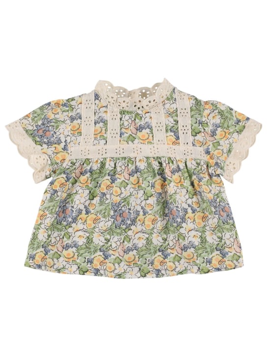 The New Society: Camicia in lino stampato con pizzo - Multicolore - kids-girls_0 | Luisa Via Roma