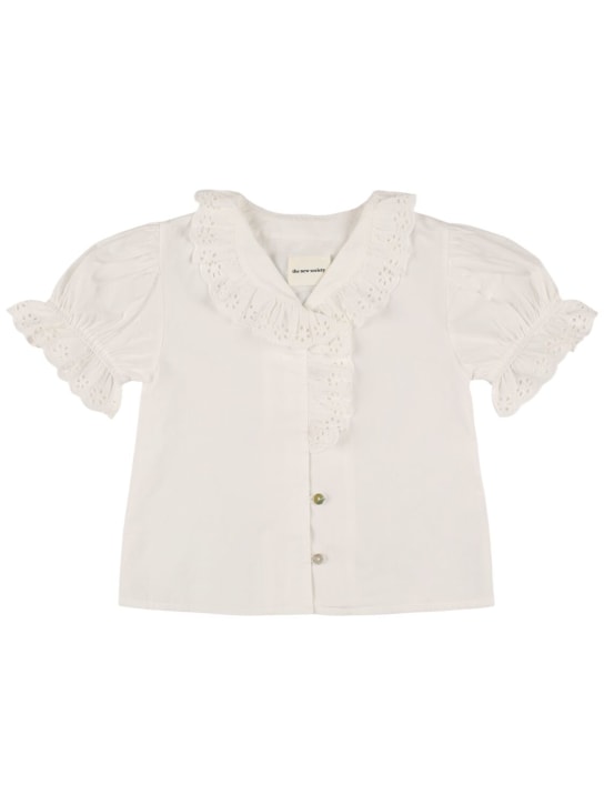 The New Society: Camicia in popeline di cotone con ricami - Off White - kids-girls_0 | Luisa Via Roma