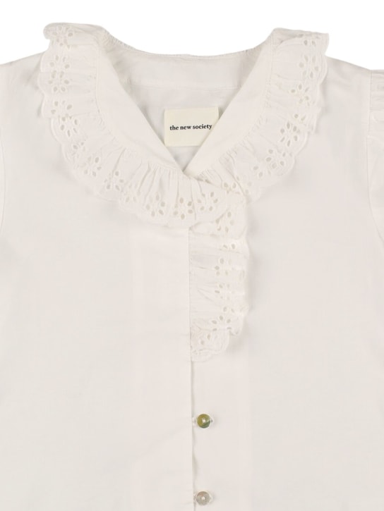 The New Society: Camicia in popeline di cotone con ricami - Off White - kids-girls_1 | Luisa Via Roma