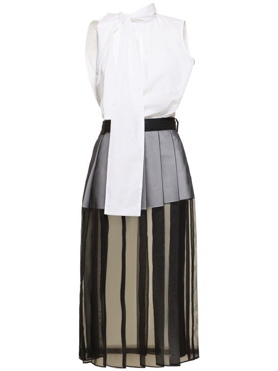 Sacai: Poplin mini dress w/ tulle gown - White/Black - women_0 | Luisa Via Roma