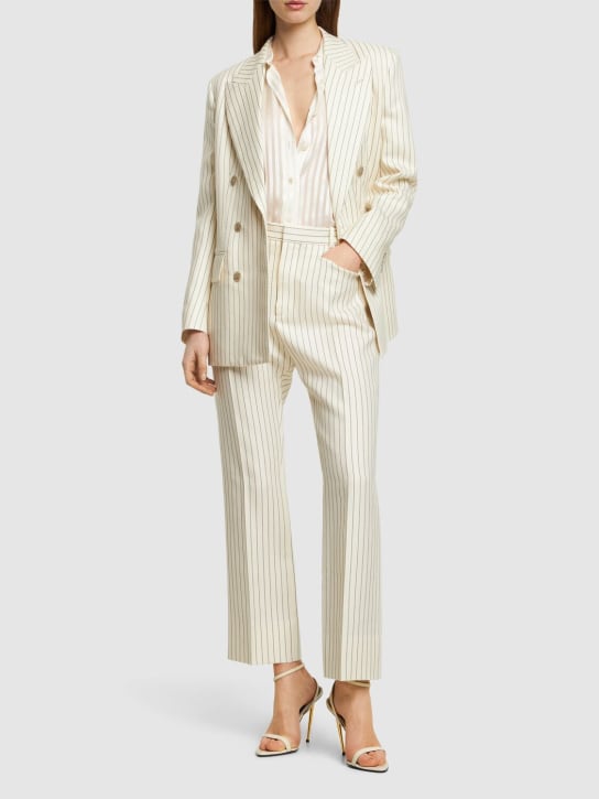 Tom Ford: Wool & silk pinstriped jacket - Multi Ivory - women_1 | Luisa Via Roma
