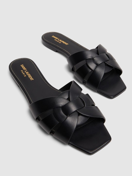 Saint Laurent: 10mm Tribute leather mule sandals - Black - women_1 | Luisa Via Roma