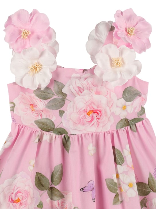 Monnalisa: Printed cotton poplin dress w/ ruffles - Pink - kids-girls_1 | Luisa Via Roma