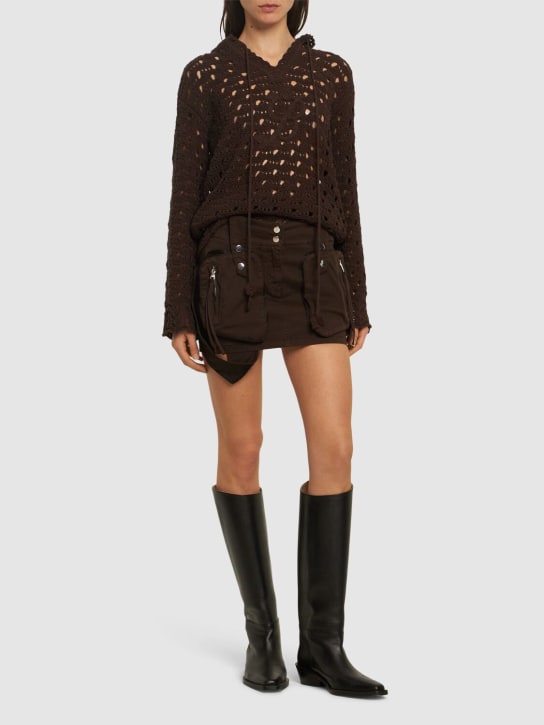 Blumarine: Cotton denim zip cargo mini skirt - Dark Brown - women_1 | Luisa Via Roma