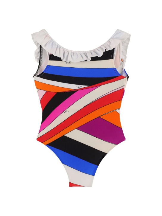Pucci: Printed ruffled one piece lycra swimsuit - Fuchsia/Multi - kids-girls_0 | Luisa Via Roma