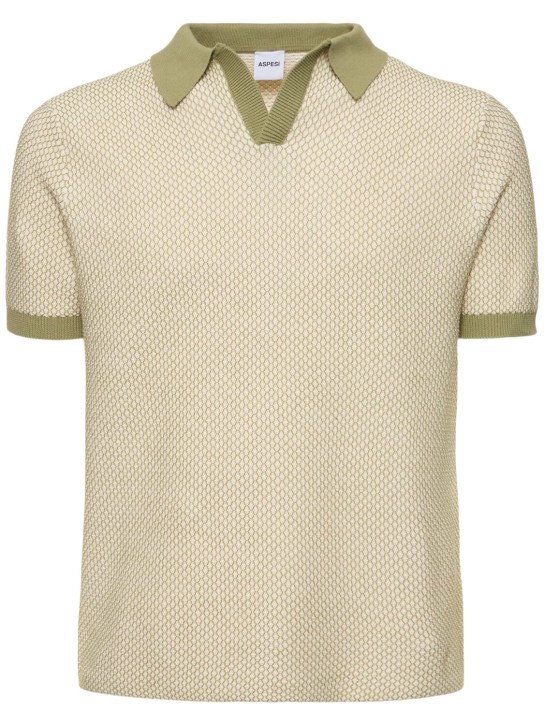 ASPESI: Cotton knit regular fit s/s polo - Sage - men_0 | Luisa Via Roma