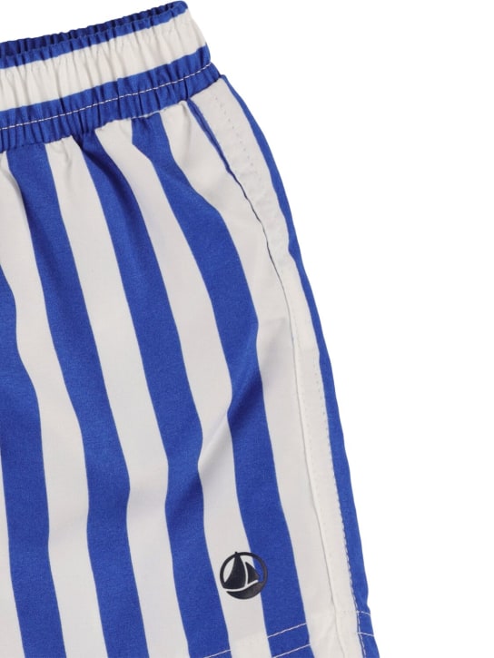 Petit Bateau: Striped tech swim shorts - White/Navy - kids-boys_1 | Luisa Via Roma