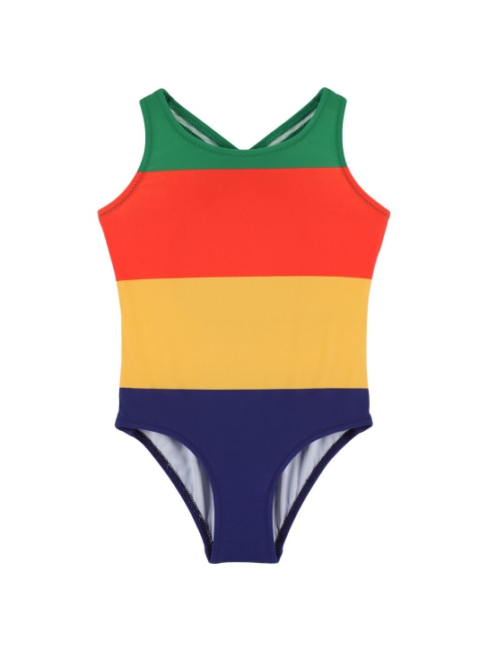 Mini Rodini: Striped recycled tech one piece swimsuit - Multicolor - kids-girls_0 | Luisa Via Roma