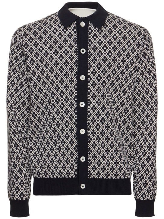 ASPESI: Diamond cotton knit cardigan - Navy - men_0 | Luisa Via Roma