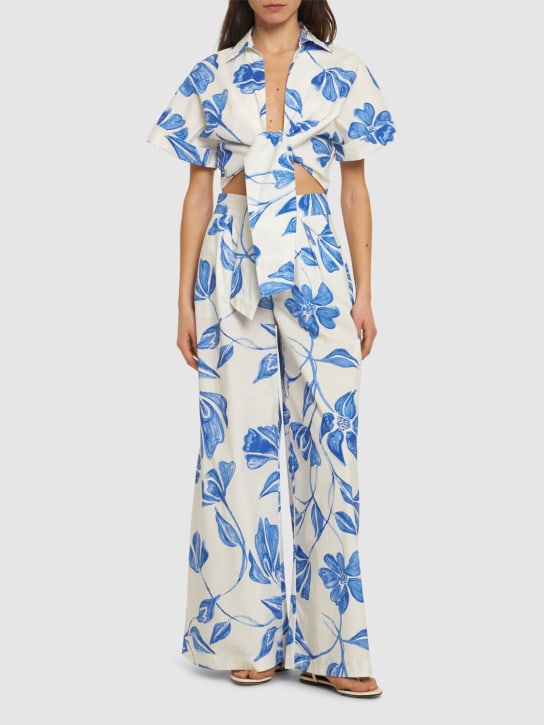 Patbo: Hemd aus Baumwolle „Nightflower“ - Weiß/Blau - women_1 | Luisa Via Roma