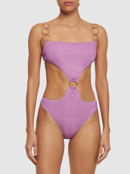 Oséree Swimwear: 金银丝圆环镂空泳衣 - 紫色 - women_1 | Luisa Via Roma