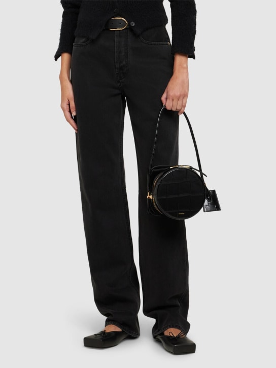 Jacquemus: Le Vanito croc embossed leather bag - Black - women_1 | Luisa Via Roma