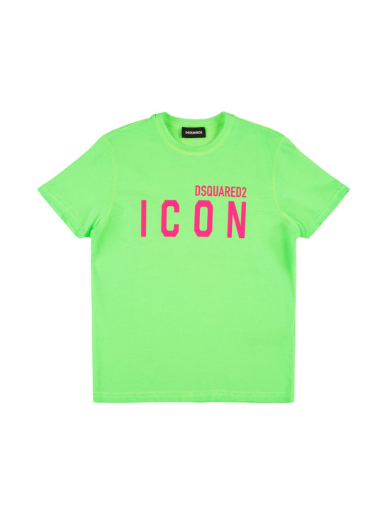 Dsquared2: Printed logo cotton t-shirt - Green - kids-girls_0 | Luisa Via Roma