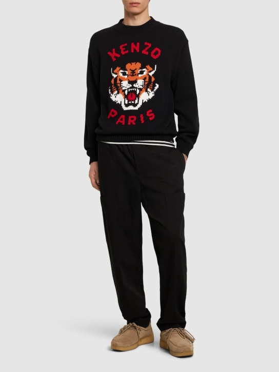 Kenzo Paris: Tiger cotton blend knit sweater - Black - men_1 | Luisa Via Roma