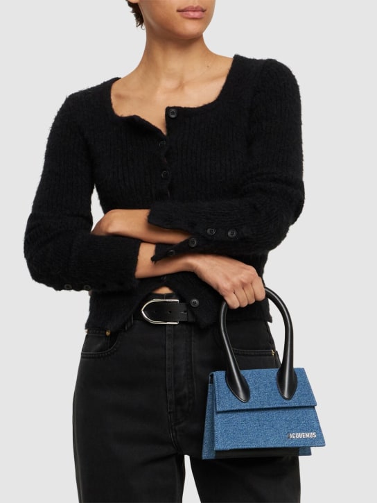 Jacquemus: Le Chiquito Moyen denim top handle bag - Blue - women_1 | Luisa Via Roma