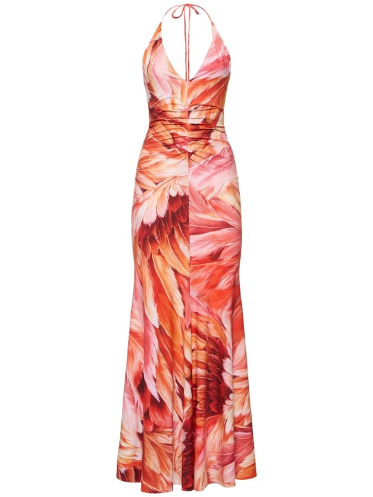 Roberto Cavalli: Langes Kleid aus Lycra mit V-Ausschnitt - Multi Orange - women_0 | Luisa Via Roma