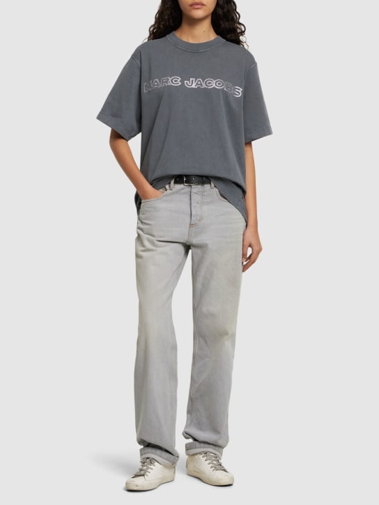 Marc Jacobs: Großes T-Shirt mit Kristallen - Stahlgrau - women_1 | Luisa Via Roma