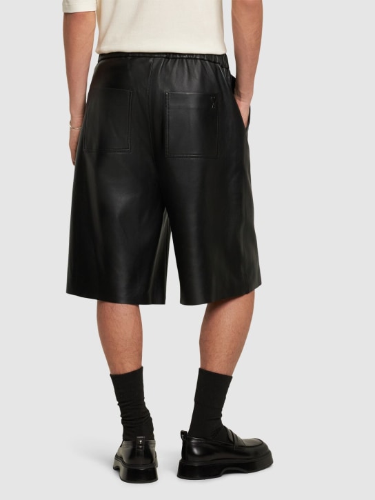 AMI Paris: ADC leather shorts - Black - men_1 | Luisa Via Roma