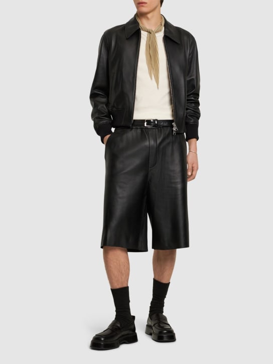AMI Paris: ADC leather shorts - Black - men_0 | Luisa Via Roma