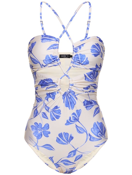 Patbo: Nightflower printed swimsuit - White/Blue - women_0 | Luisa Via Roma