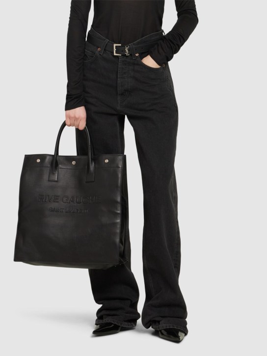Saint Laurent: Rive Gauche n/s leather tote bag - Black - women_1 | Luisa Via Roma