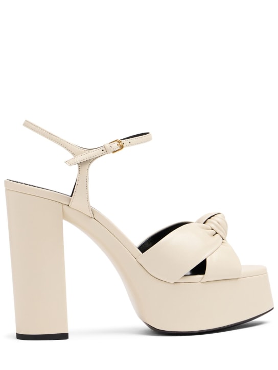 Saint Laurent: 85mm Bianca leather platform sandals - Pearl - women_0 | Luisa Via Roma