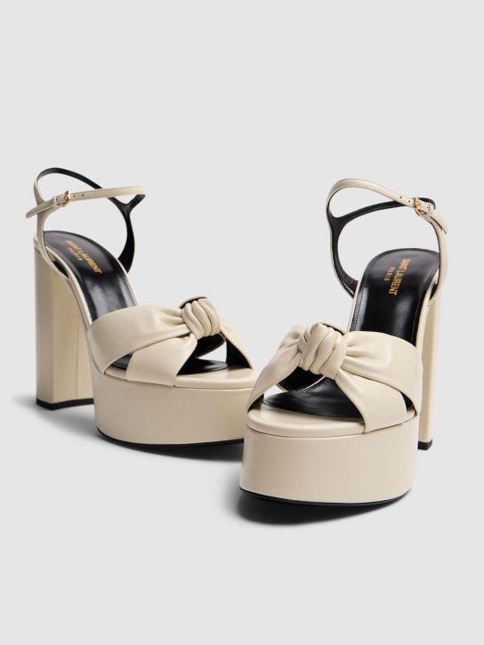 Saint Laurent: 85mm Bianca leather platform sandals - Pearl - women_1 | Luisa Via Roma