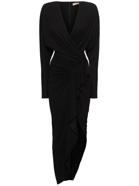 Alexandre Vauthier: Draped jersey l/s midi wrap dress - Black - women_0 | Luisa Via Roma