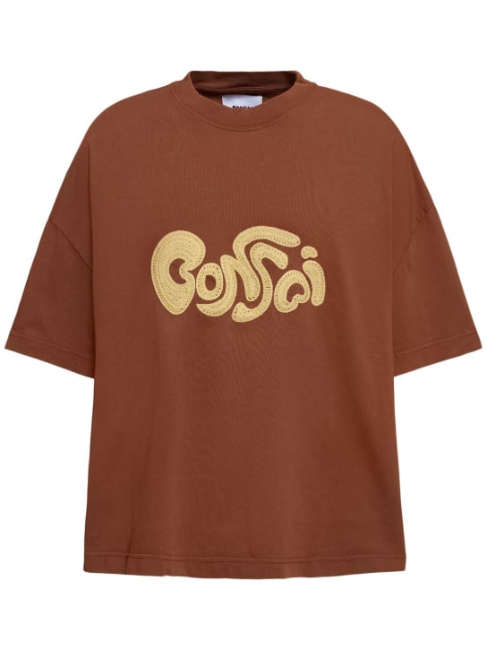 Bonsai: T-shirt oversize en coton à logo brodé - Marron - men_0 | Luisa Via Roma