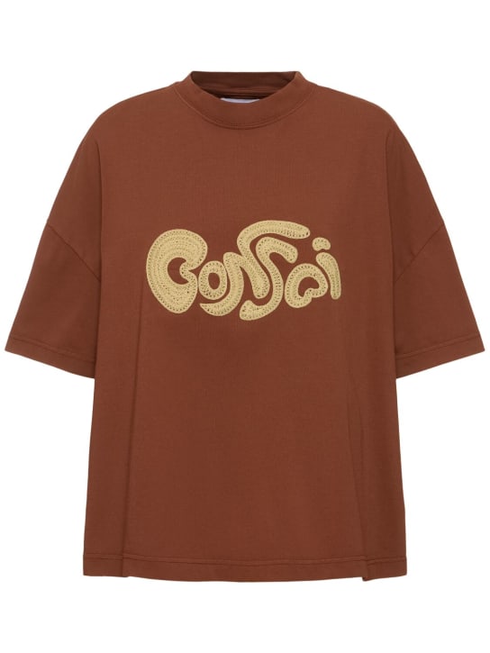 Bonsai: T-shirt oversize in cotone con ricamo logo - Marrone - women_0 | Luisa Via Roma