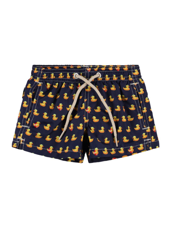 Mc2 Saint Barth: Ducky print nylon swim shorts - Blue/Multi - kids-boys_0 | Luisa Via Roma