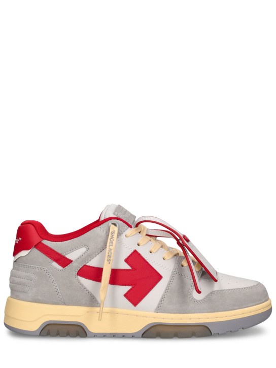 Off-White: Out Of Office suede sneakers - Red/Grey - men_0 | Luisa Via Roma