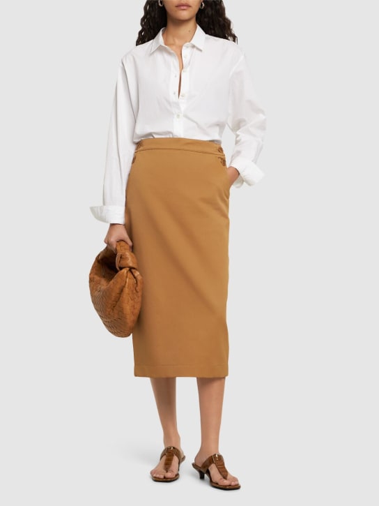 Max Mara: Cresta cotton gabardine pencil skirt - Dark Beige - women_1 | Luisa Via Roma